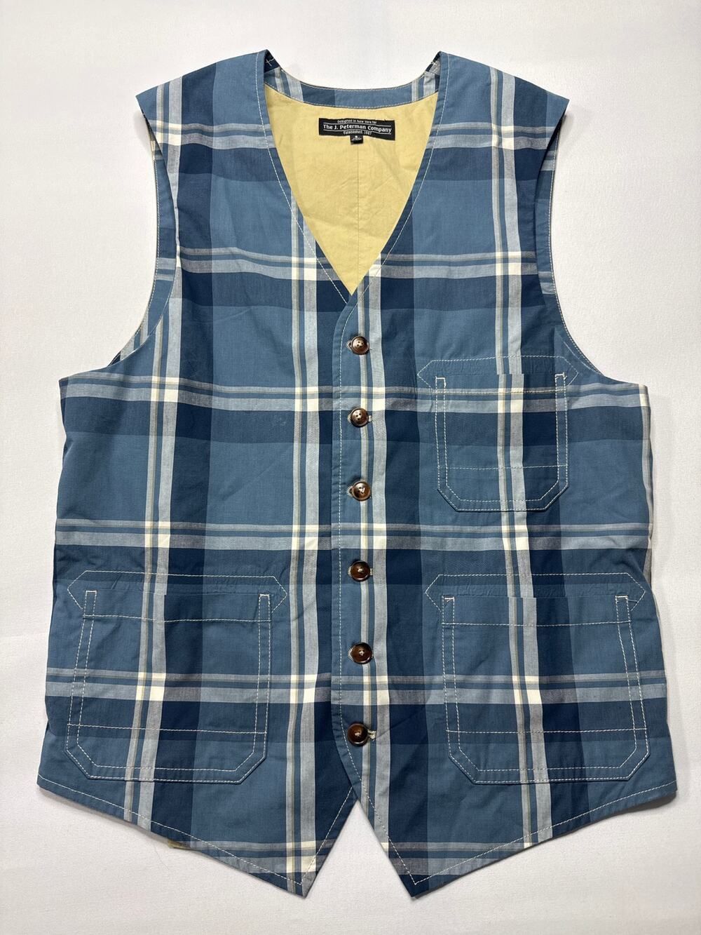 The J.‎ Peterman Company Men's Button Up Blue Plaid Vest - Size S*
